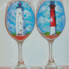 Wine Glasses With Lighthouse diamond painting
