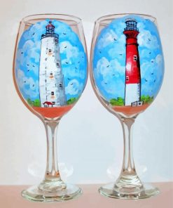 Wine Glasses With Lighthouse diamond painting