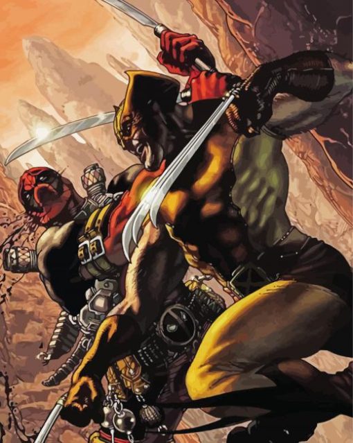 Wolverine Vs Deadpool Fight diamond painting