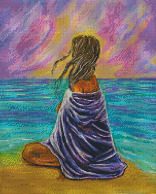Woman Sitting On Beach Art diamond painting