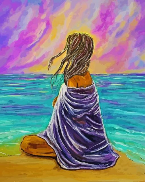 Woman Sitting On Beach Art diamond painting