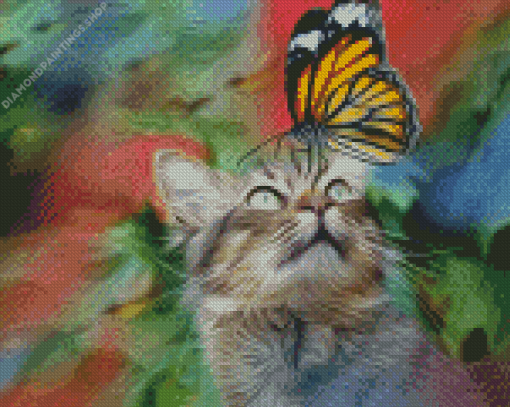 Aesthetic Butterfly On Cat diamond painting