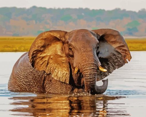 African Elephant In Water diamond painting