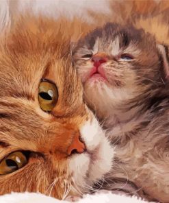 Cat And Kitten Snuggling diamond painting