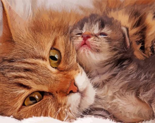 Cat And Kitten Snuggling diamond painting
