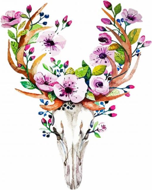 Flower Deer Skull diamond painting