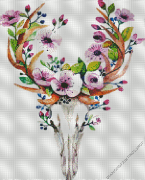 Flower Deer Skull diamond painting