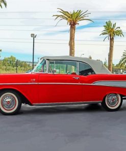 Old Red And White 57 Chevy diamond painting