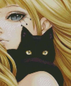 Woman With Yellow Hair And Black Cat diamond painting