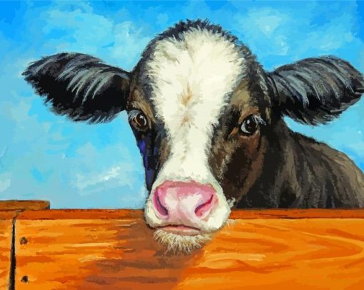 Baby Cow By Fence diamond painting