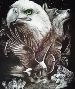 Black And White Eagle And Wolf diamond painting