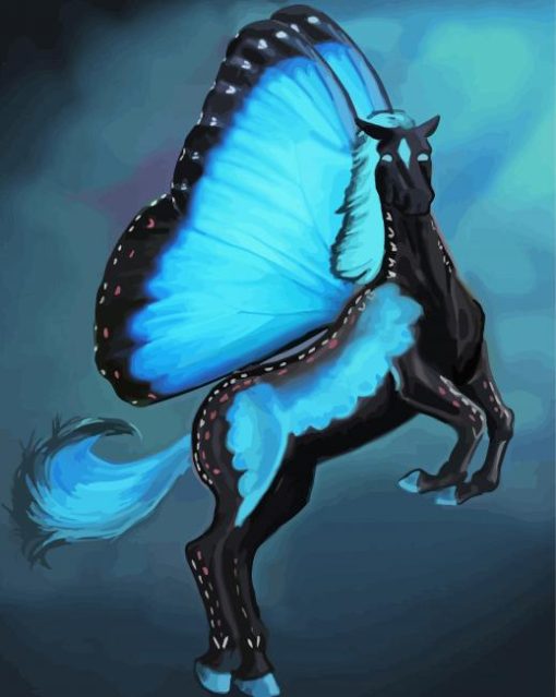 Black Blue Butterfly Horse diamond painting