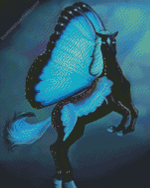 Black Blue Butterfly Horse diamond painting