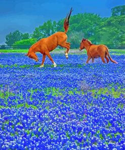 Bluebonnets And Horses diamond painting