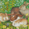 Four Bunnies And Plants diamond painting