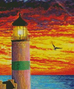 Lighthouse Eagle Sunset diamond painting