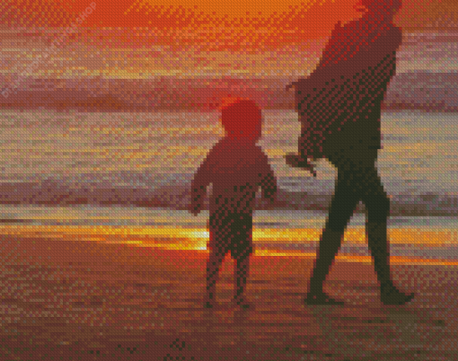 Mother And Son On Beach diamond painting