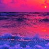 Pink Sunset With Mountain And Waves diamond painting