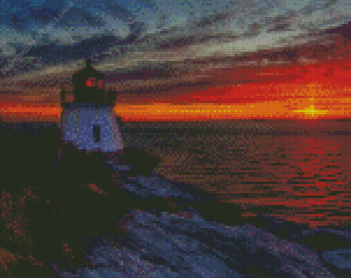 Sunset At RI Lighthouse Castle Hill diamond painting