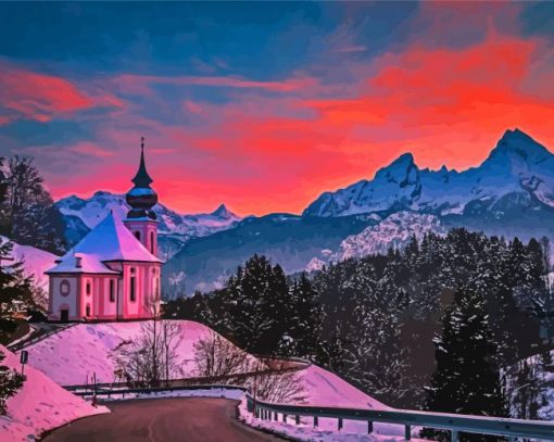 Sunset Winter Bavaria diamond painting