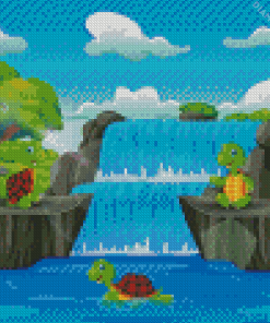 Turtle Waterfall Scenery diamond painting