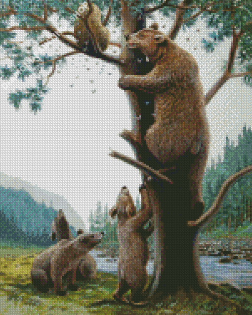 Aesthetic Bear Family Art diamond painting