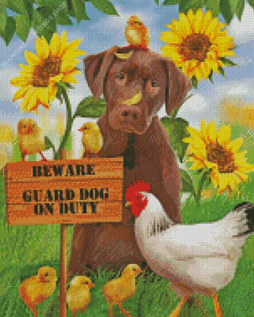 Cool Dog With Chickens diamond painting