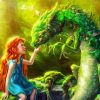 Green Dragon With Girl diamond painting