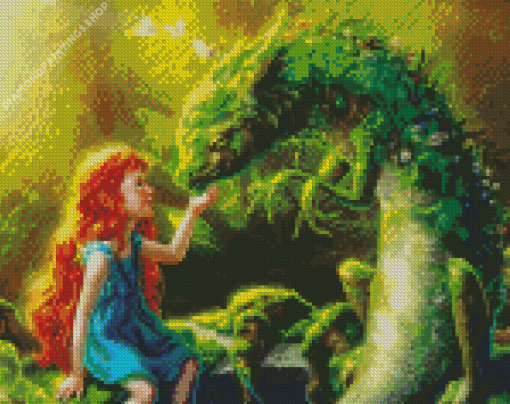 Green Dragon With Girl diamond painting