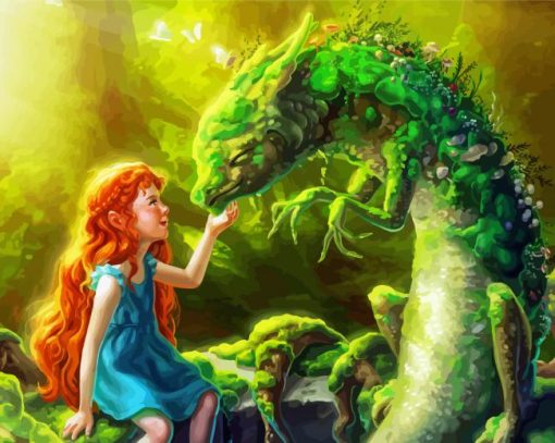 Green Dragon With Girl diamond painting