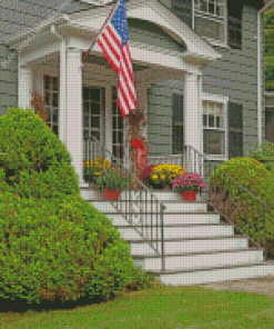 House With American Flag diamond painting