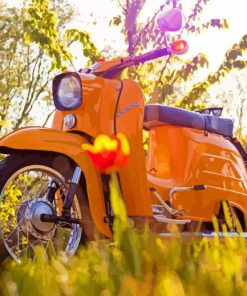 Orange Moped Motorcycle diamond painting