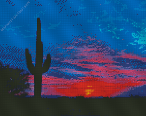 Silhouette Cactus Sunset diamond painting