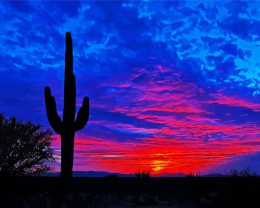 Silhouette Cactus Sunset diamond painting