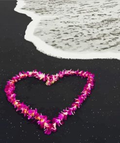 Beach With Floral Hearts In Sand diamond painting