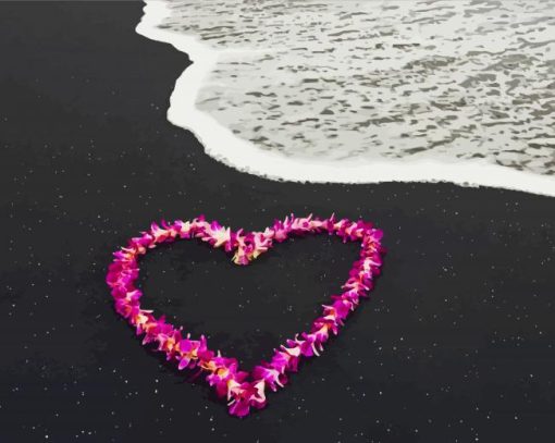 Beach With Floral Hearts In Sand diamond painting