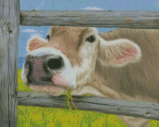 Cow By Fence diamond painting