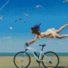Girl Riding Bicycle On Beach diamond painting