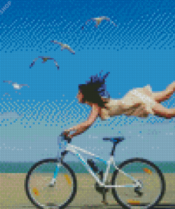 Girl Riding Bicycle On Beach diamond painting