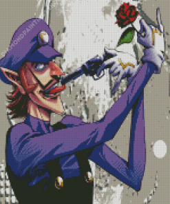 Waluigi With Flower And Gun diamond painting