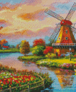 Aesthetic Dutch Windmills diamond painting