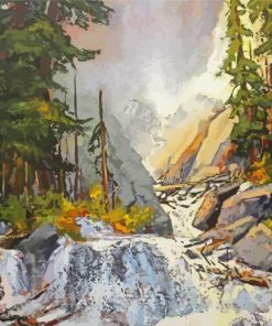 Aesthetic Rocky Mountain Waterfall diamond painting