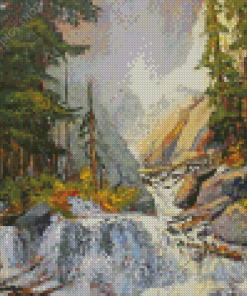 Aesthetic Rocky Mountain Waterfall diamond painting