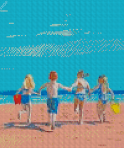 Children Playing On Beach diamond painting