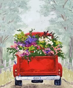 Red Truck With Flowers diamond painting