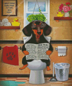Adorable Dog In Toilet Diamond Paintings