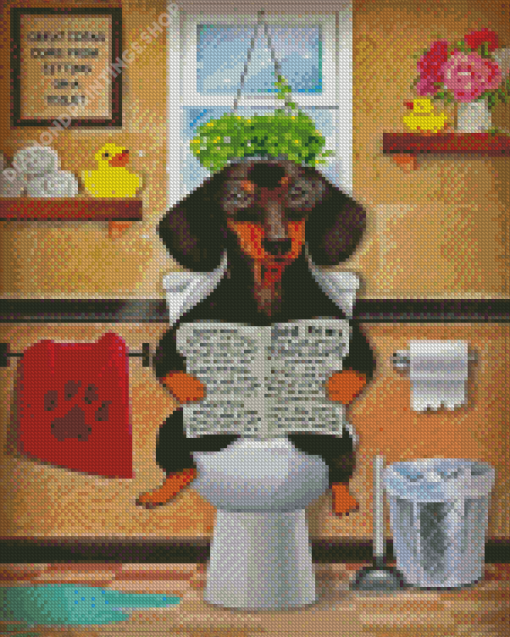 Adorable Dog In Toilet Diamond Paintings