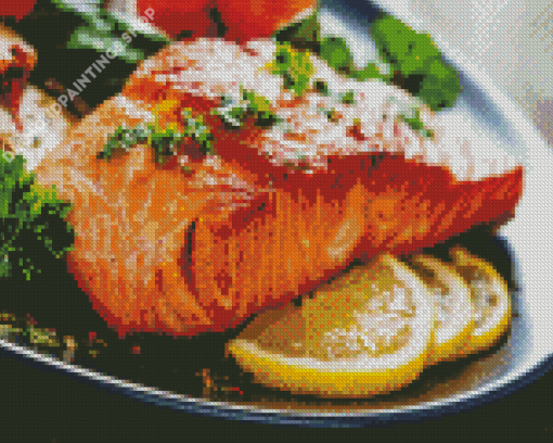 Baked Salmon Steak With Lemon Diamond Paintings