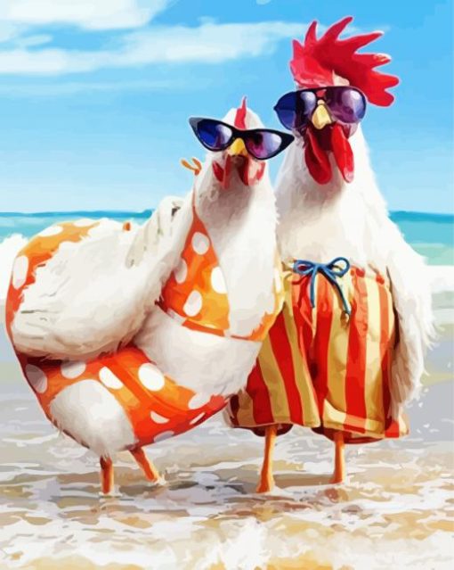 Beach Chicken Couple Diamond Paintings