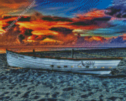 Row Boat In Beach During Sunset Diamond Paintings